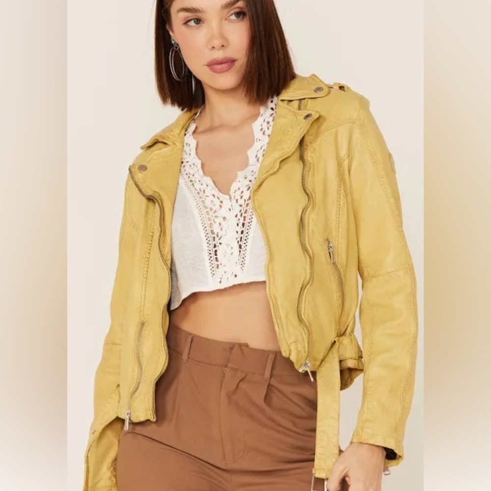 Wild moto Butter yellow  Leather Jacket for Women